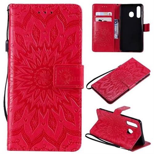 Embossing Sunflower Leather Wallet Case for Samsung Galaxy A8s - Red