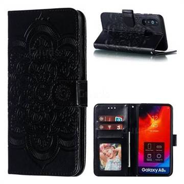 Intricate Embossing Datura Solar Leather Wallet Case for Samsung Galaxy A8s - Black