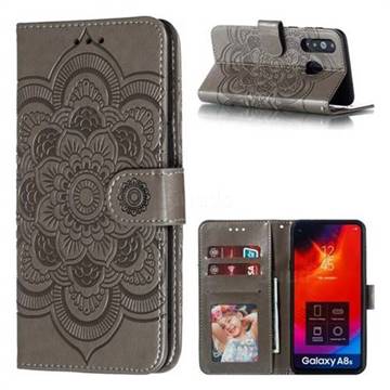 Intricate Embossing Datura Solar Leather Wallet Case for Samsung Galaxy A8s - Gray