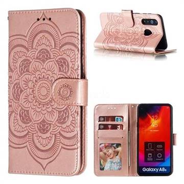 Intricate Embossing Datura Solar Leather Wallet Case for Samsung Galaxy A8s - Rose Gold