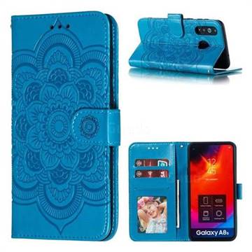 Intricate Embossing Datura Solar Leather Wallet Case for Samsung Galaxy A8s - Blue