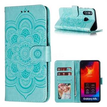 Intricate Embossing Datura Solar Leather Wallet Case for Samsung Galaxy A8s - Green