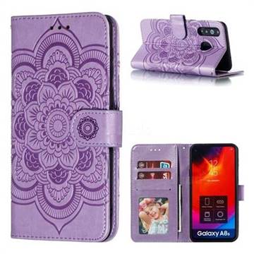 Intricate Embossing Datura Solar Leather Wallet Case for Samsung Galaxy A8s - Purple