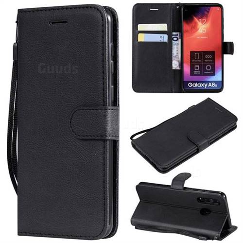Retro Greek Classic Smooth PU Leather Wallet Phone Case for Samsung Galaxy A8s - Black