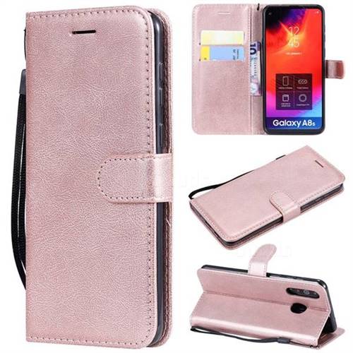 Retro Greek Classic Smooth PU Leather Wallet Phone Case for Samsung Galaxy A8s - Rose Gold