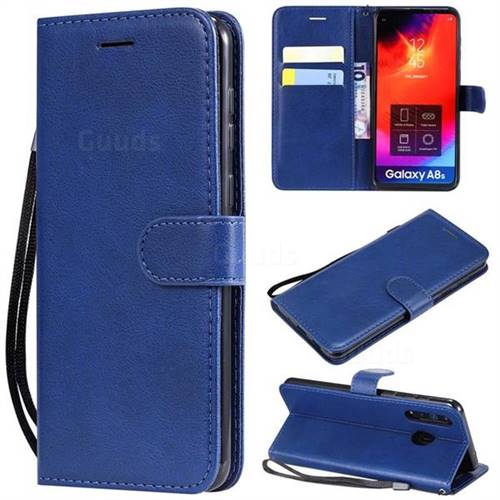 Retro Greek Classic Smooth PU Leather Wallet Phone Case for Samsung Galaxy A8s - Blue