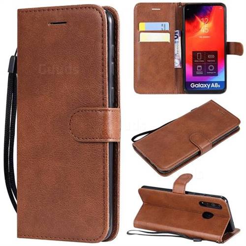 Retro Greek Classic Smooth PU Leather Wallet Phone Case for Samsung Galaxy A8s - Brown