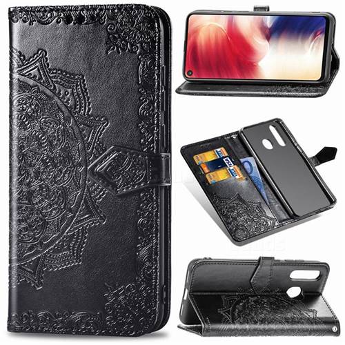 Embossing Imprint Mandala Flower Leather Wallet Case for Samsung Galaxy A8s - Black