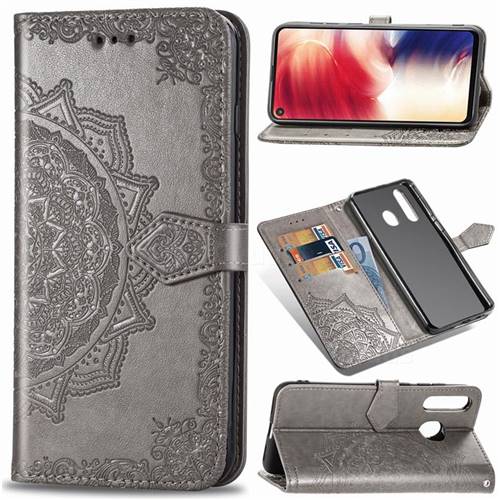 Embossing Imprint Mandala Flower Leather Wallet Case for Samsung Galaxy A8s - Gray