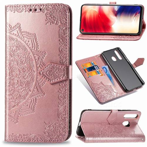 Embossing Imprint Mandala Flower Leather Wallet Case for Samsung Galaxy A8s - Rose Gold