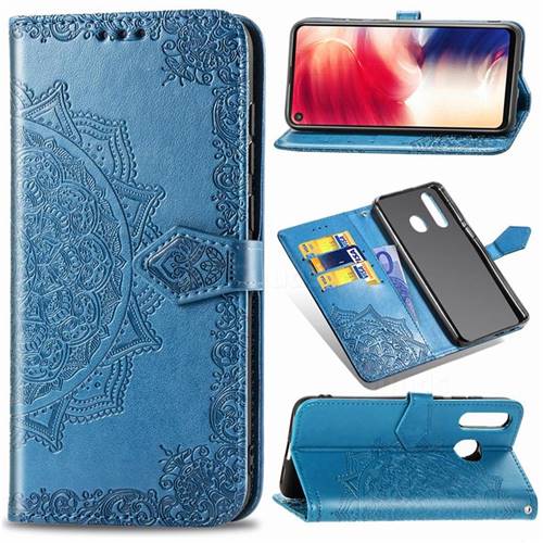 Embossing Imprint Mandala Flower Leather Wallet Case for Samsung Galaxy A8s - Blue