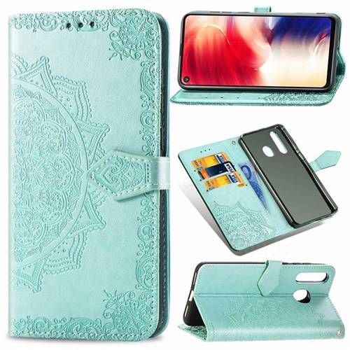 Embossing Imprint Mandala Flower Leather Wallet Case for Samsung Galaxy A8s - Green