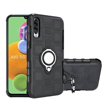 Ice Cube Shockproof PC + Silicon Invisible Ring Holder Phone Case for Samsung Galaxy A90 5G - Black