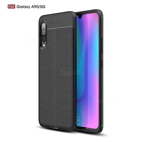 Luxury Auto Focus Litchi Texture Silicone TPU Back Cover for Samsung Galaxy A90 5G - Black