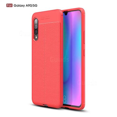 Luxury Auto Focus Litchi Texture Silicone TPU Back Cover for Samsung Galaxy A90 5G - Red