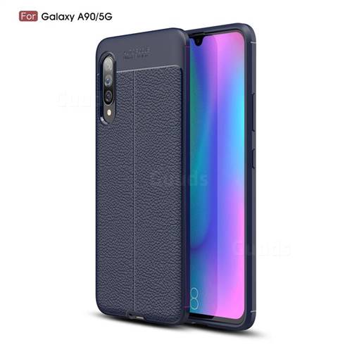 Luxury Auto Focus Litchi Texture Silicone TPU Back Cover for Samsung Galaxy A90 5G - Dark Blue