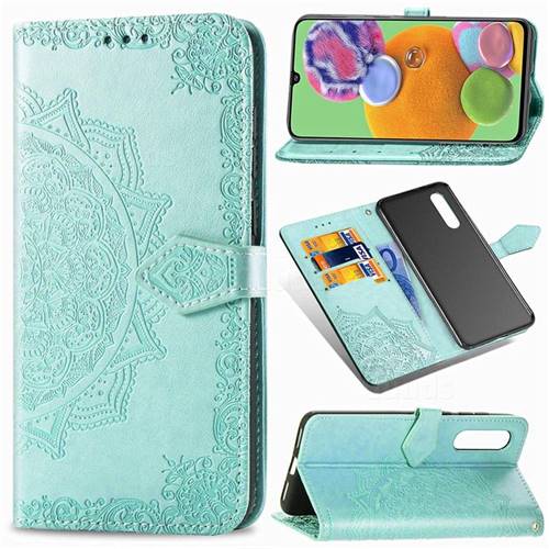 Embossing Imprint Mandala Flower Leather Wallet Case for Samsung Galaxy A90 5G - Green