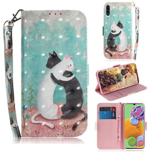 Black and White Cat 3D Painted Leather Wallet Phone Case for Samsung Galaxy A90 5G