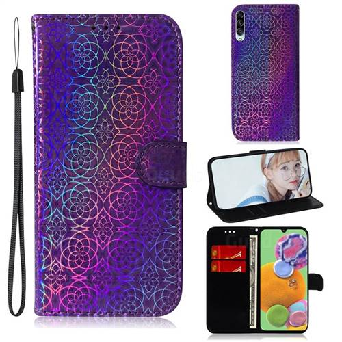 Laser Circle Shining Leather Wallet Phone Case for Samsung Galaxy A90 5G - Purple