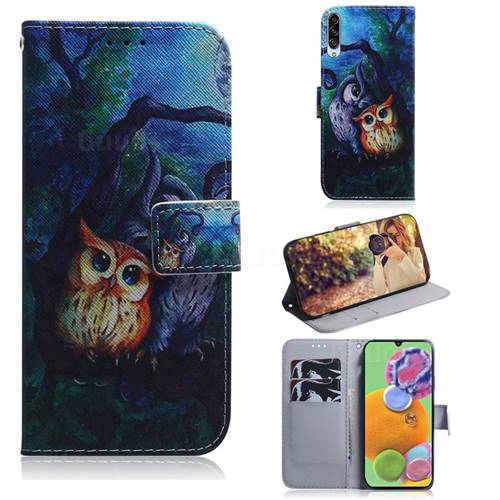 Oil Painting Owl PU Leather Wallet Case for Samsung Galaxy A90 5G