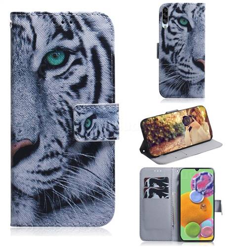 White Tiger PU Leather Wallet Case for Samsung Galaxy A90 5G