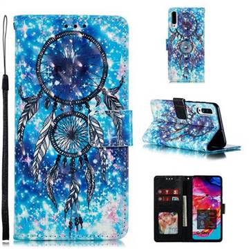 Blue Wind Chime 3D Painted Leather Phone Wallet Case for Samsung Galaxy A90 5G