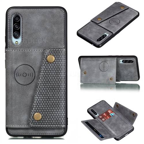 Retro Multifunction Card Slots Stand Leather Coated Phone Back Cover for Samsung Galaxy A90 5G - Gray