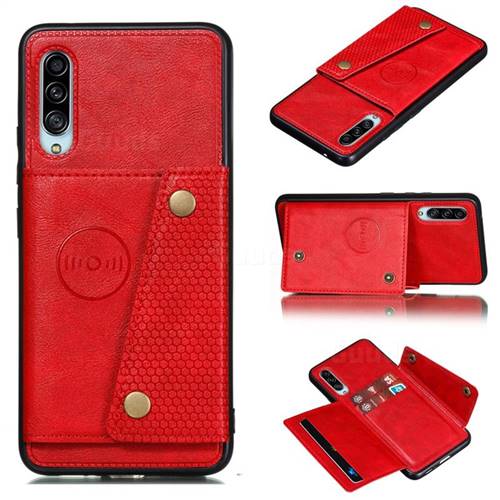 Retro Multifunction Card Slots Stand Leather Coated Phone Back Cover for Samsung Galaxy A90 5G - Red