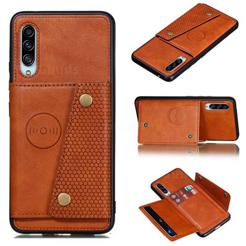 Retro Multifunction Card Slots Stand Leather Coated Phone Back Cover for Samsung Galaxy A90 5G - Brown