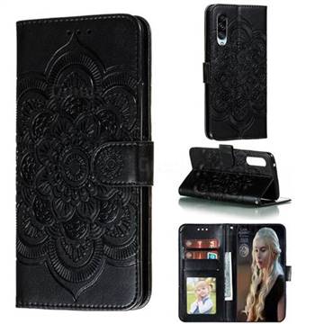 Intricate Embossing Datura Solar Leather Wallet Case for Samsung Galaxy A90 5G - Black