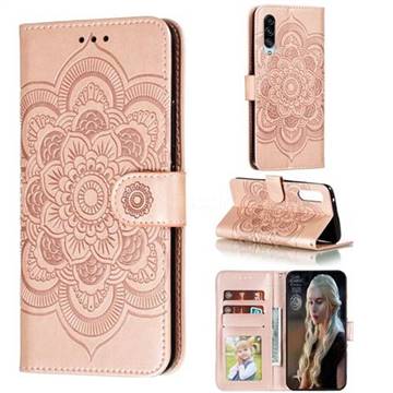 Intricate Embossing Datura Solar Leather Wallet Case for Samsung Galaxy A90 5G - Rose Gold