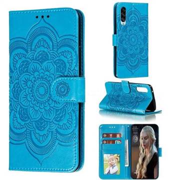 Intricate Embossing Datura Solar Leather Wallet Case for Samsung Galaxy A90 5G - Blue