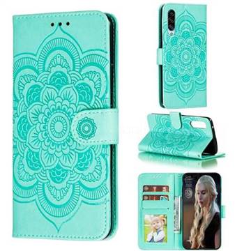 Intricate Embossing Datura Solar Leather Wallet Case for Samsung Galaxy A90 5G - Green