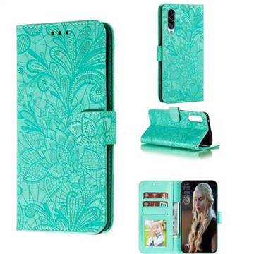 Intricate Embossing Lace Jasmine Flower Leather Wallet Case for Samsung Galaxy A90 5G - Green