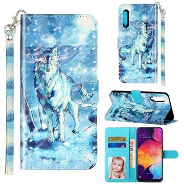 Snow Wolf 3D Leather Phone Holster Wallet Case for Samsung Galaxy A90 5G