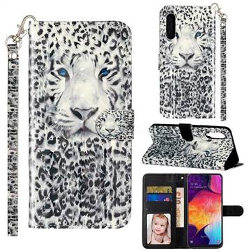 White Leopard 3D Leather Phone Holster Wallet Case for Samsung Galaxy A90 5G