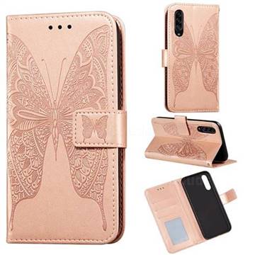Intricate Embossing Vivid Butterfly Leather Wallet Case for Samsung Galaxy A90 5G - Rose Gold