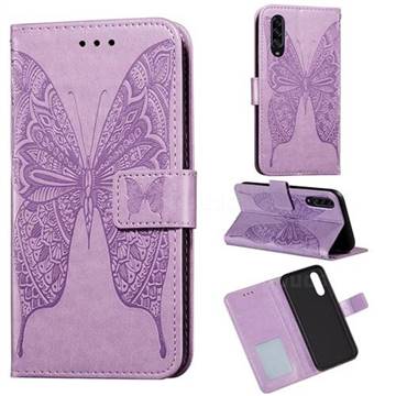 Intricate Embossing Vivid Butterfly Leather Wallet Case for Samsung Galaxy A90 5G - Purple