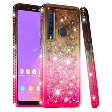 Diamond Frame Liquid Glitter Quicksand Sequins Phone Case for Samsung Galaxy A9 (2018) / A9 Star Pro / A9s - Gray Pink