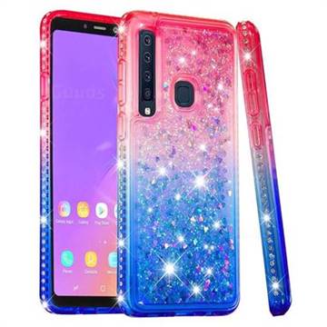 Diamond Frame Liquid Glitter Quicksand Sequins Phone Case for Samsung Galaxy A9 (2018) / A9 Star Pro / A9s - Pink Blue