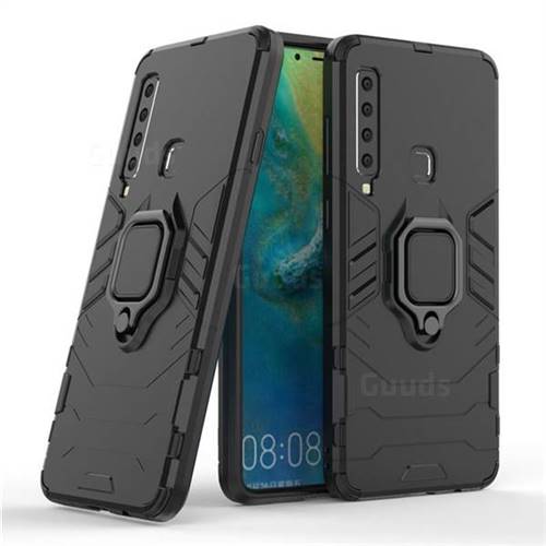 Black Panther Armor Metal Ring Grip Shockproof Dual Layer Rugged Hard Cover for Samsung Galaxy A9 (2018) / A9 Star Pro / A9s - Black