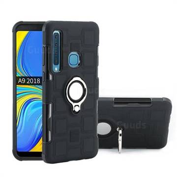 Ice Cube Shockproof PC + Silicon Invisible Ring Holder Phone Case for Samsung Galaxy A9 (2018) / A9 Star Pro / A9s - Black