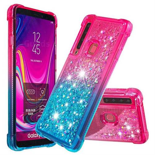 Rainbow Gradient Liquid Glitter Quicksand Sequins Phone Case for Samsung Galaxy A9 (2018) / A9 Star Pro / A9s - Pink Blue