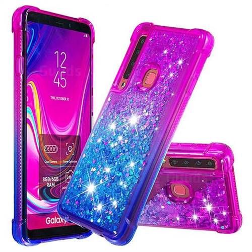 Rainbow Gradient Liquid Glitter Quicksand Sequins Phone Case for Samsung Galaxy A9 (2018) / A9 Star Pro / A9s - Purple Blue