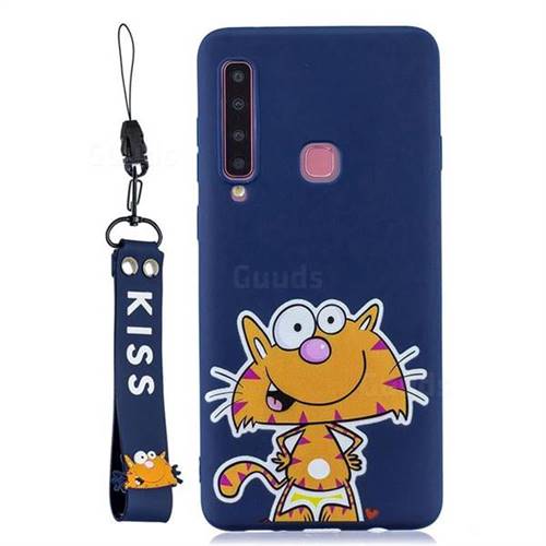 Blue Cute Cat Soft Kiss Candy Hand Strap Silicone Case for Samsung Galaxy A9 (2018) / A9 Star Pro / A9s