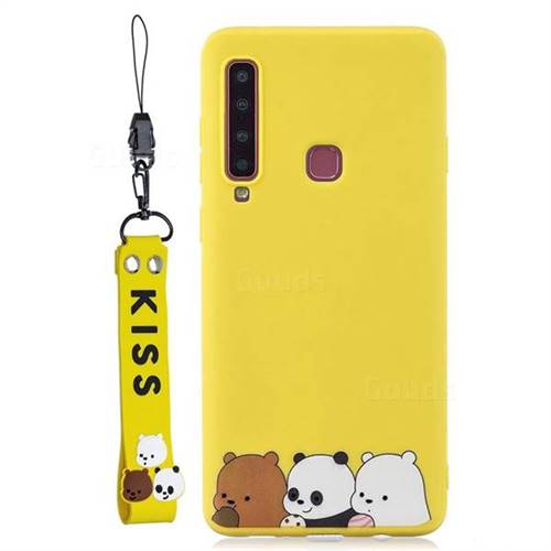 Yellow Bear Family Soft Kiss Candy Hand Strap Silicone Case for Samsung Galaxy A9 (2018) / A9 Star Pro / A9s