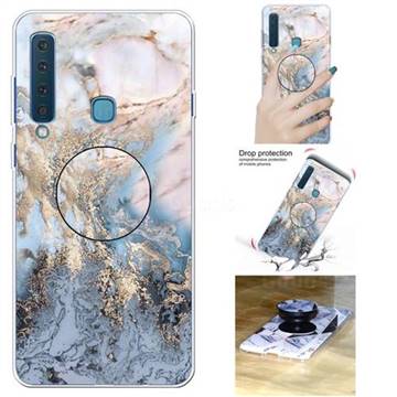 Golden Gray Marble Pop Stand Holder Varnish Phone Cover for Samsung Galaxy A9 (2018) / A9 Star Pro / A9s