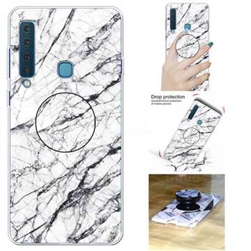 White Marble Pop Stand Holder Varnish Phone Cover for Samsung Galaxy A9 (2018) / A9 Star Pro / A9s