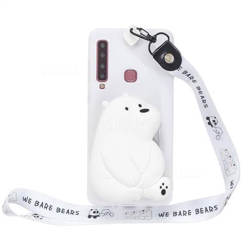 White Polar Bear Neck Lanyard Zipper Wallet Silicone Case for Samsung Galaxy A9 (2018) / A9 Star Pro / A9s