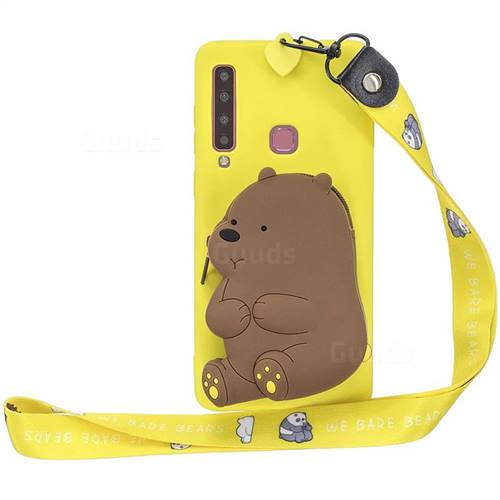 Yellow Bear Neck Lanyard Zipper Wallet Silicone Case for Samsung Galaxy A9 (2018) / A9 Star Pro / A9s